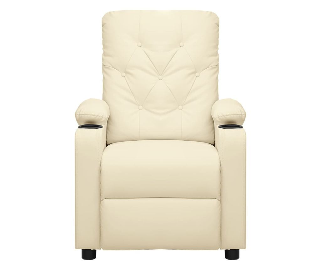 Електрически реклайнер масажен стол, кремав, изкуствена кожа - 3