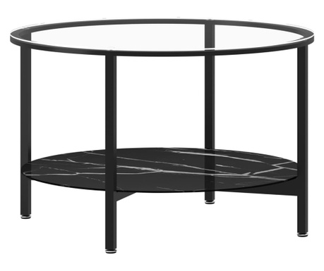 Čajna mizica črna in črn marmor 70 cm kaljeno steklo