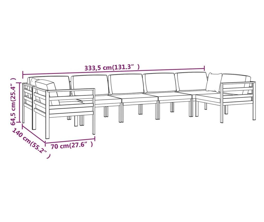 Градински комплект с възглавници, 7 части, антрацит, алуминий - 7