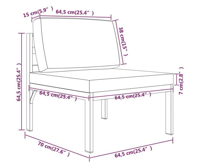 Градински комплект с възглавници, 6 части, антрацит, алуминий