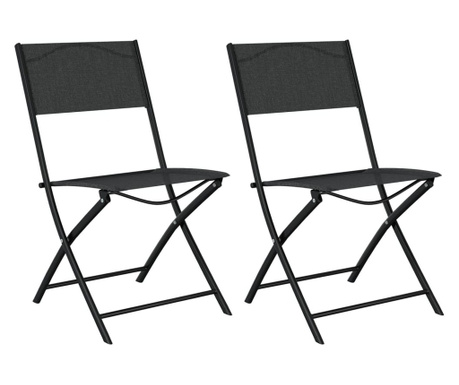 Сгъваеми външни столове, 2 бр, черни, стомана и textilene