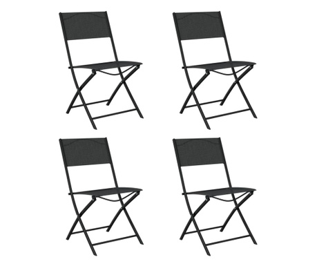Сгъваеми външни столове, 4 бр, черна стомана и textilene