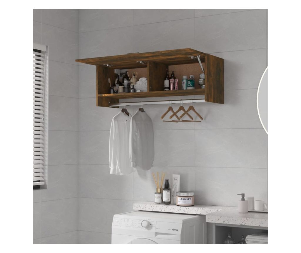 Гардероб, опушен дъб, 100x32,5x35 см, инженерно дърво - 10