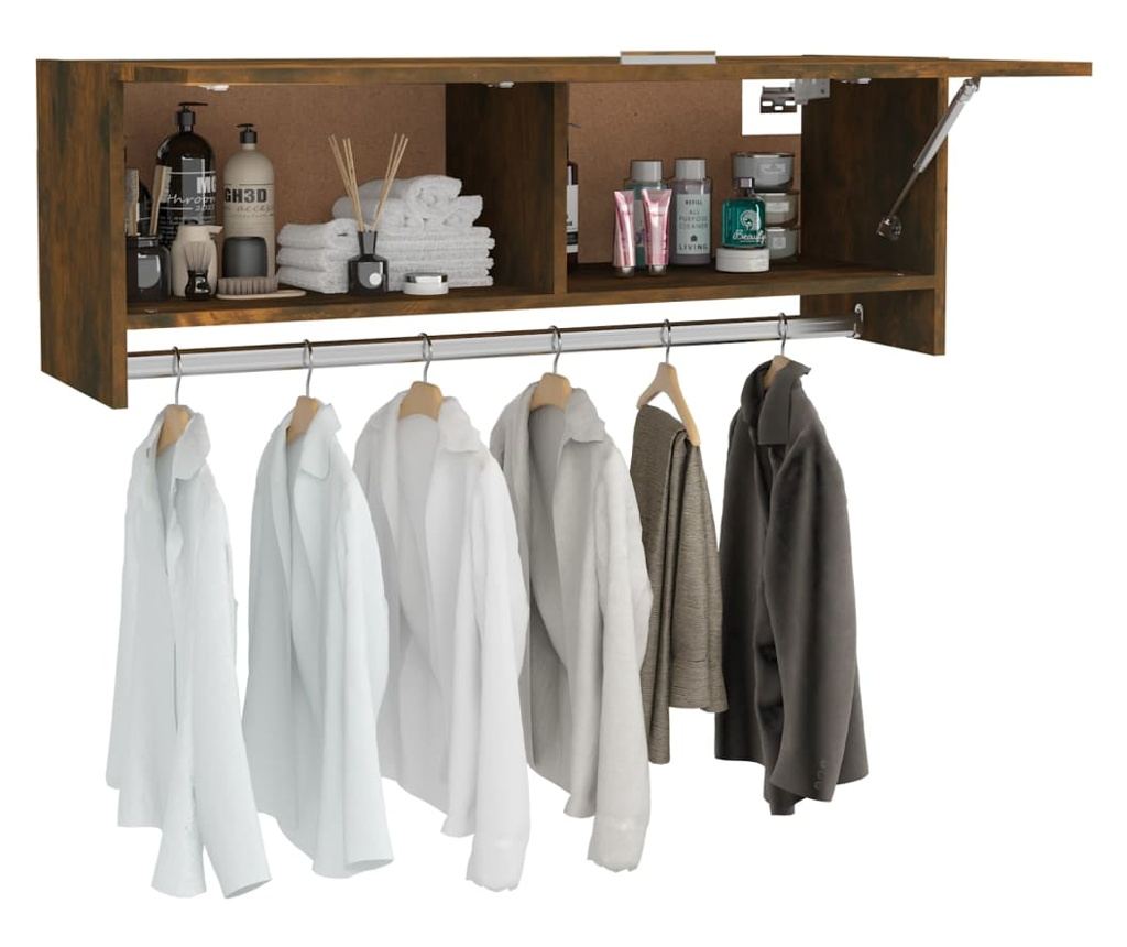 Гардероб, опушен дъб, 100x32,5x35 см, инженерно дърво - 11