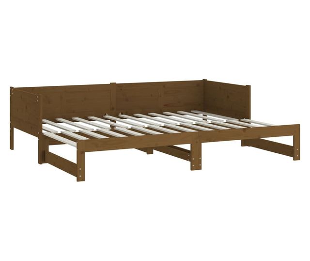 Pat extensibil de zi, maro miere, 2x(90x190) cm, lemn masiv pin