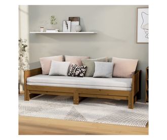 Pat extensibil de zi, maro miere, 2x(90x190) cm, lemn masiv pin