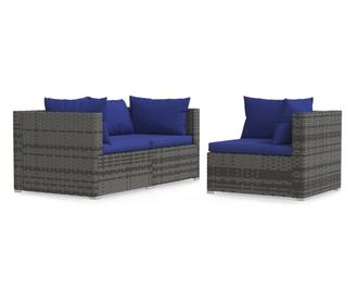 3-részes szürke polyrattan kerti ülőgarnitúra párnákkal