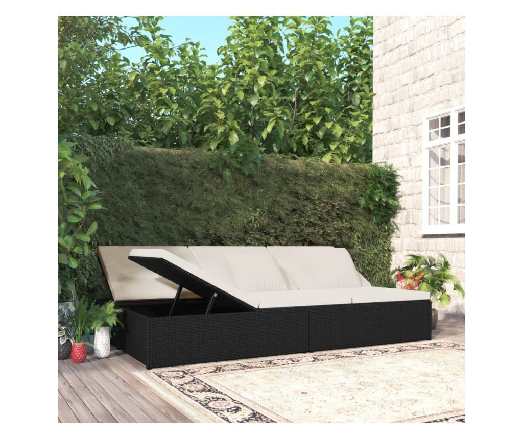 Spremenljiv ležalnik z blazinami poli ratan črn - 2
