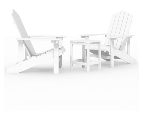 Scaune de gradina Adirondack cu masa, alb, HDPE