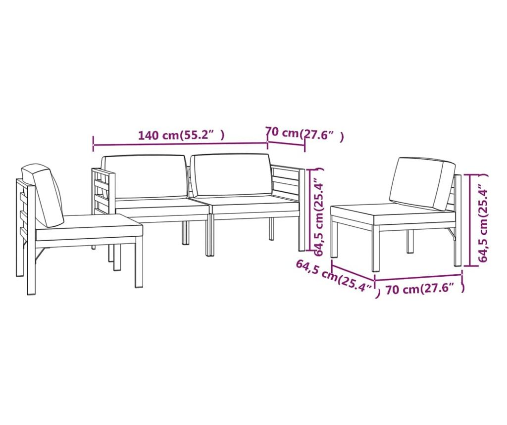 Záhradná súprava s vankúšmi, 4 diely, antracitová, hliník - 7