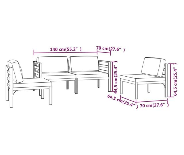 Градински комплект с възглавници, 4 части, антрацит, алуминий
