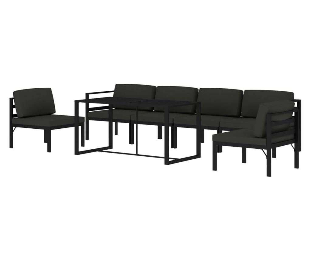 Градински комплект с възглавници, 7 части, антрацит, алуминий - 3