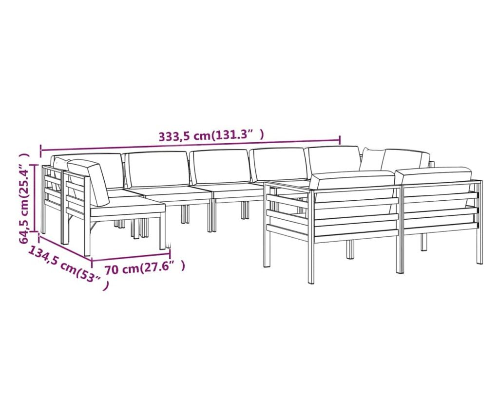 Garden Furniture Set with Cushions, 9 Pieces, Anthracite, Aluminum - 7