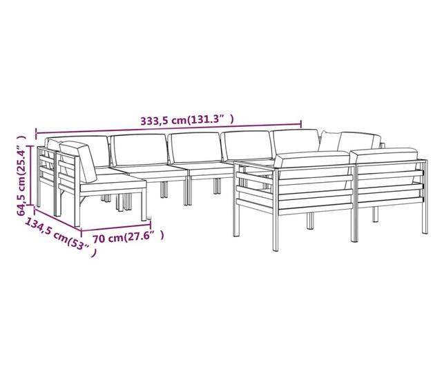 Градински комплект с възглавници, 9 части, антрацит, алуминий