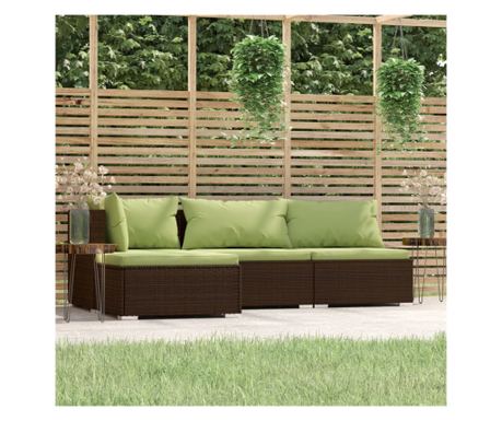Set vrtne garniture s jastucima, 4 komada, smeđa, poliratan