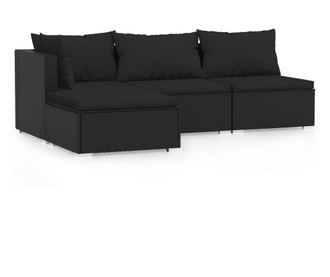 4 részes fekete polyrattan kerti ülőgarnitúra párnákkal