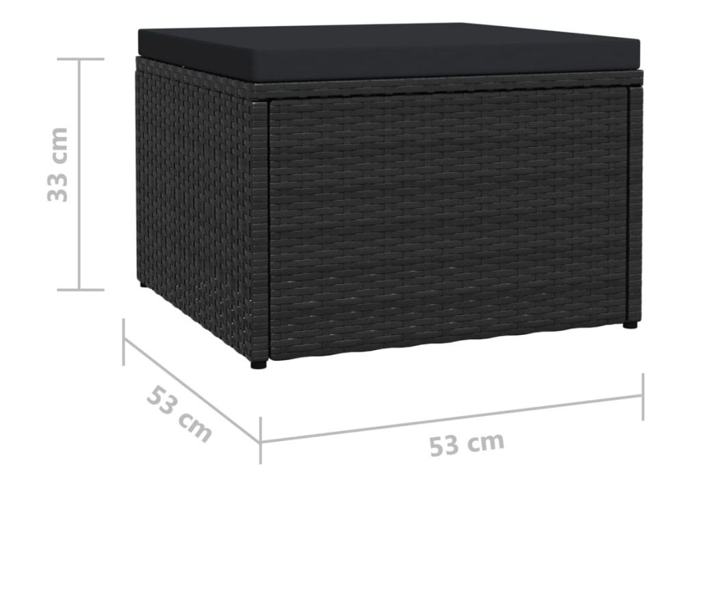 Σκαμπό κήπου με μαξιλάρι, μαύρο, polyrattan - 6
