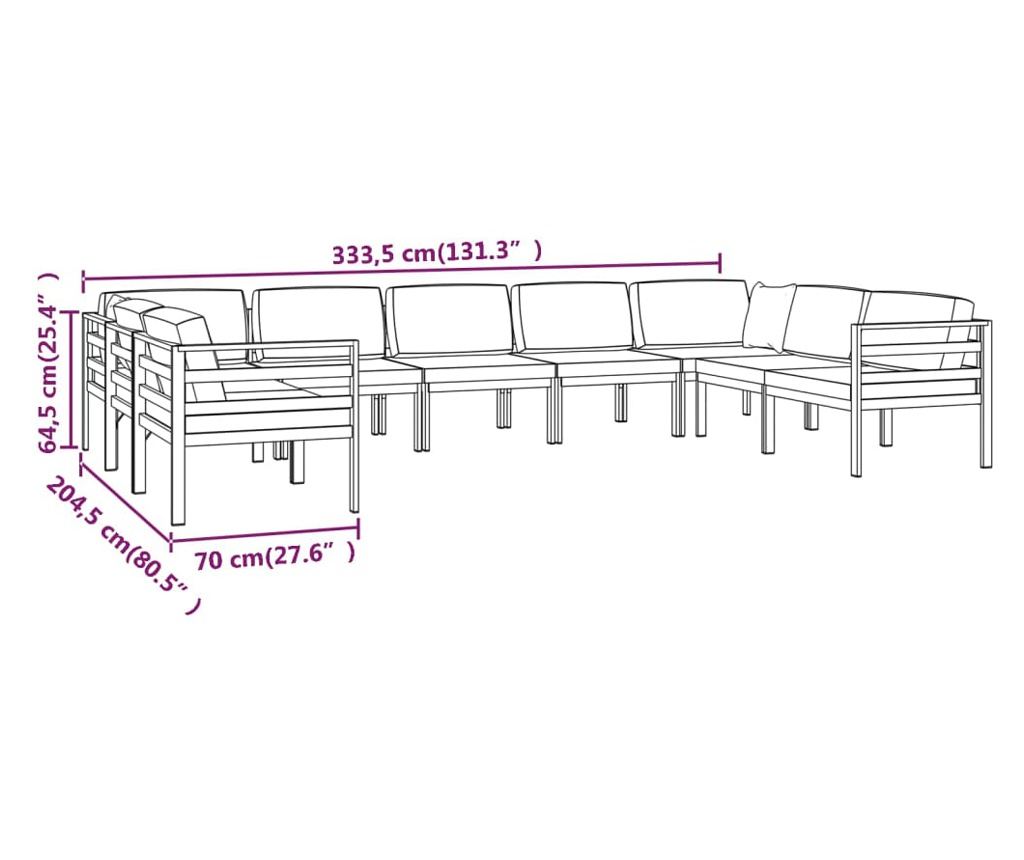 Градински комплект с възглавници, 9 части, антрацит, алуминий - 7