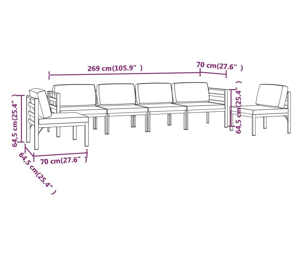 Градински комплект мебели с възглавници, 6 части, антрацит, алуминий - 7