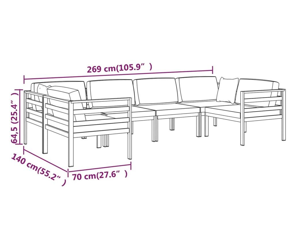 Градински комплект с възглавници, 6 части, антрацит, алуминий - 7