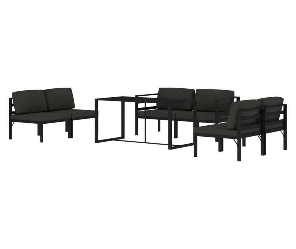 Градински комплект с възглавници, 7 части, антрацит, алуминий - 3