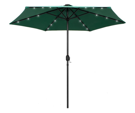 Чадър с LED светлини и алуминиев прът, 270 см, зелен