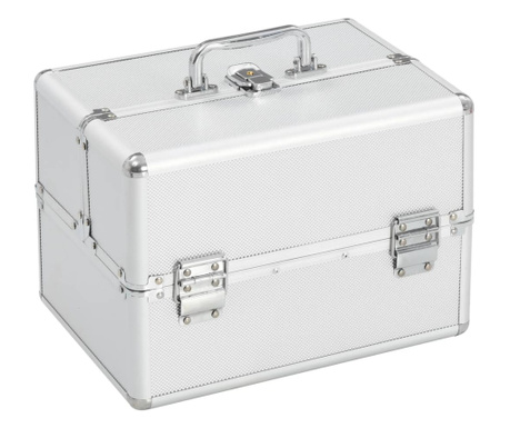 Куфар за гримове, 22x30x21 см, сребрист, алуминий