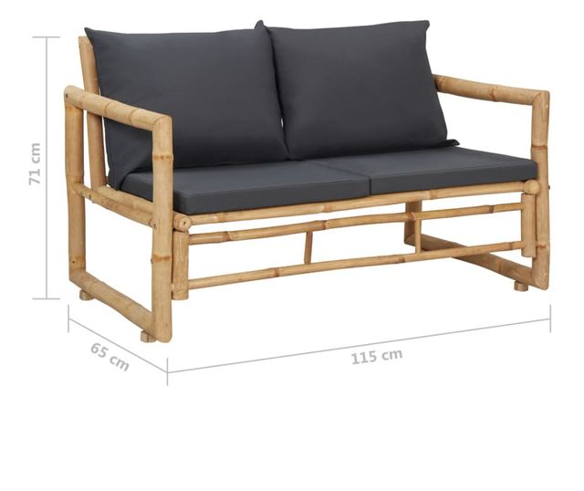 bambusz kerti pad párnákkal 115 cm