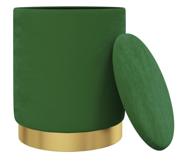Кръгъл хокер за съхранение, зелен, кадифе