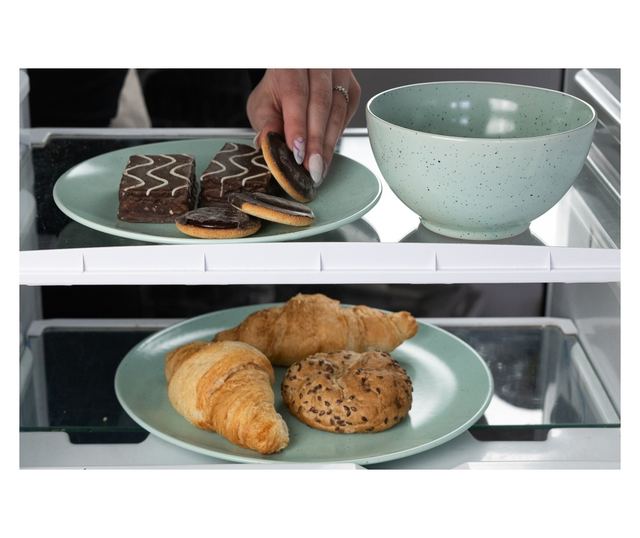 Set Complet Serviciu De Masa, Peppermint, 16 piese, Cesiro, Verde menta mat cu puncte negre