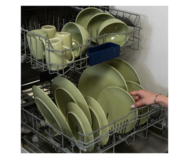Set Complet Serviciu De Masa, Sage, 16 piese, Cesiro, Verde Salvie Mat cu puncte negre
