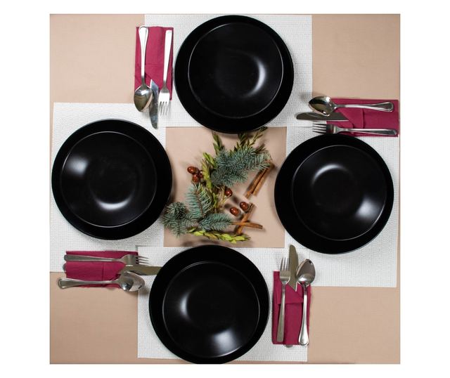 Set Complet Serviciu De Masa, Abyss, 12 piese, Cesiro, Negru Mat