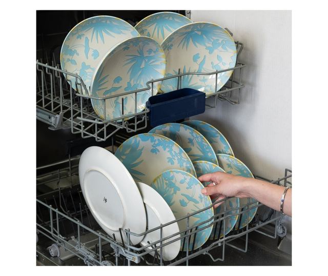 Set Complet Serviciu De Masa, Hawaii, 12 piese, Cesiro, Ivory cu frunze albastru deschis