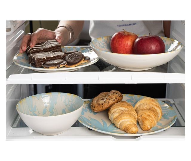 Set Complet Serviciu De Masa, Hawaii, 12 piese, Cesiro, Ivory cu frunze albastru deschis