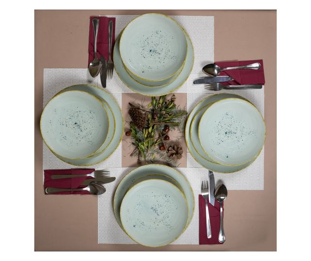 Set Complet Serviciu De Masa, Light Pistachio, 12 piese, Cesiro, Verde Pastel