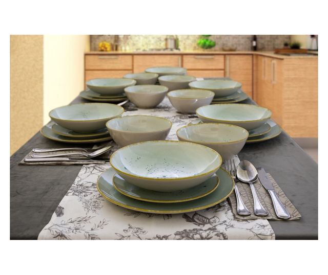Set Complet Serviciu De Masa, Light Pistachio, 24 piese, Cesiro, Verde Pastel
