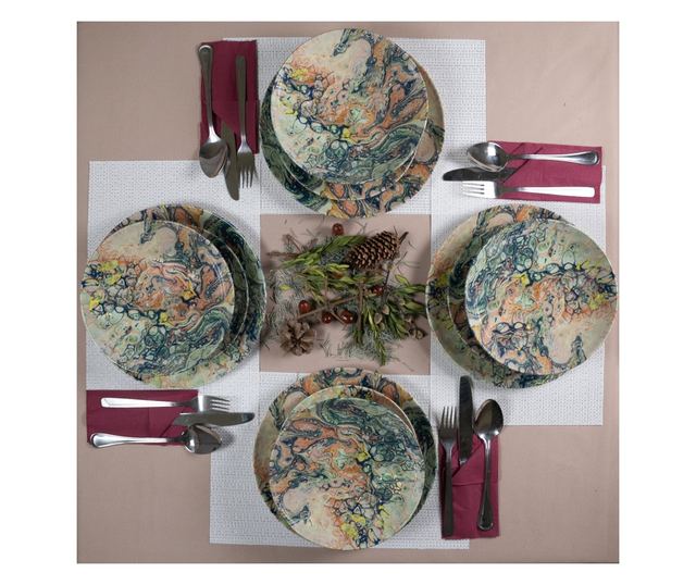Set Complet Serviciu De Masa, Abstract Art, 12 piese, Cesiro, Multicolor