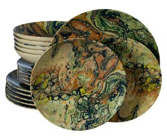 Set Complet Serviciu De Masa, Abstract Art, 18 piese, Cesiro, Multicolor