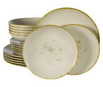 Set Complet Serviciu De Masa, Ivory Stone, 18 piese, Cesiro, Alb Ivoire cu margine aurie