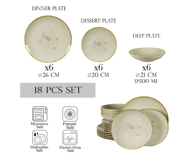 Set Complet Serviciu De Masa, Ivory Stone, 18 piese, Cesiro, Alb Ivoire cu margine aurie