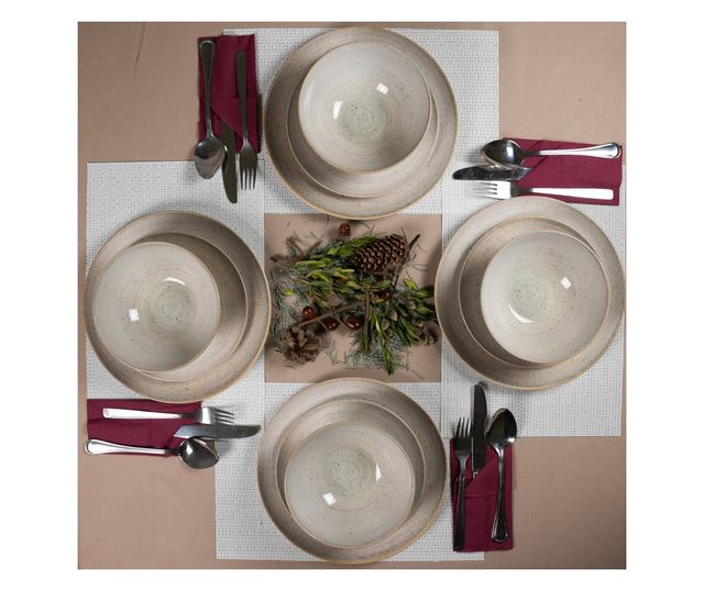 Set Complet Serviciu De Masa, Shell, 12 piese, Cesiro, Crem deschis lucios