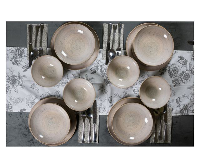 Set Complet Serviciu De Masa, Shell, 16 piese, Cesiro, Crem deschis