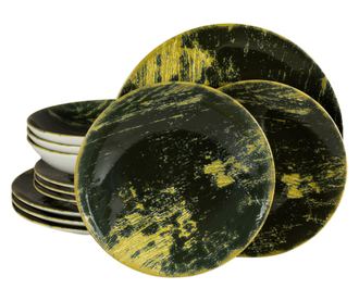 Set Complet Serviciu De Masa, Forest, 12 piese, Cesiro, Alb Ivoire cu verde