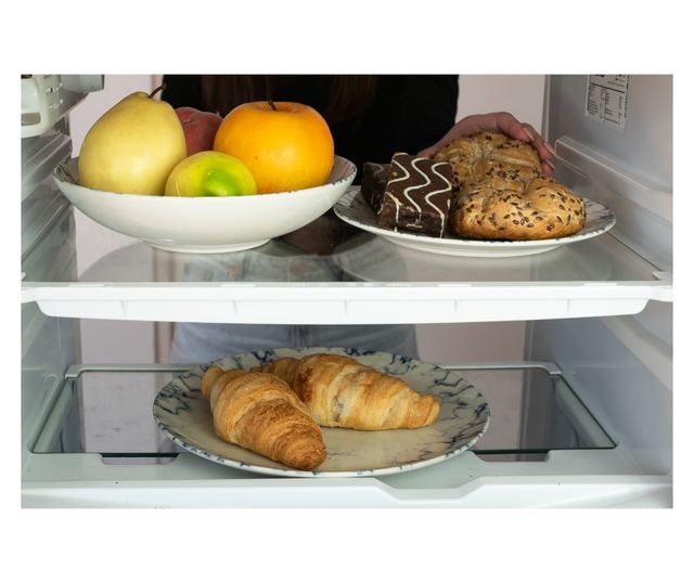 Set Complet Serviciu De Masa, Marble, 12 piese, Cesiro, Alb Ivoire cu albastru