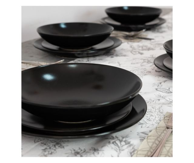 Set Complet Serviciu De Masa, Night, 12 piese, Cesiro, Negru Mat