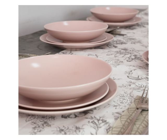 Set Complet Serviciu De Masa, Milkshake, 12 piese, Cesiro, Roz Mat