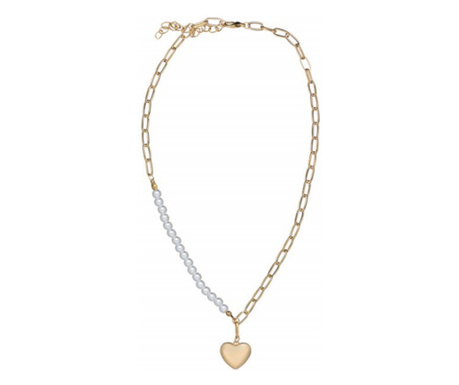 Colier elegant de dama Pufo Gold Pearl cu pandantiv in forma de inima, auriu