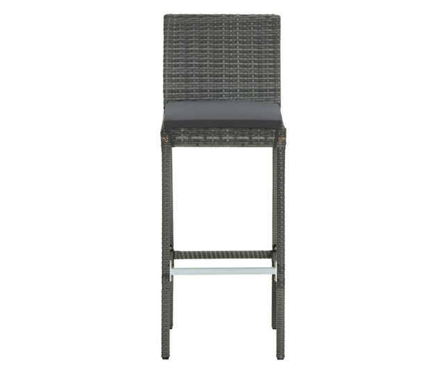 Barski stoli z blazinami, 6 kosov, sivi, poli ratan