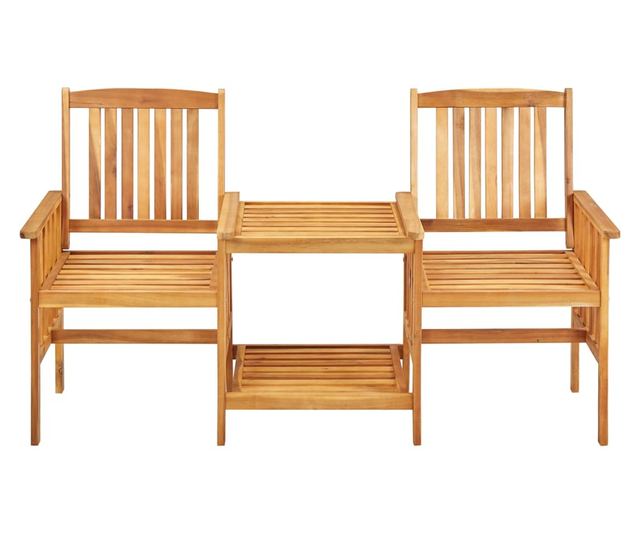 Градински столове с масичка за чай и възглавници, масивна акациева дървесина