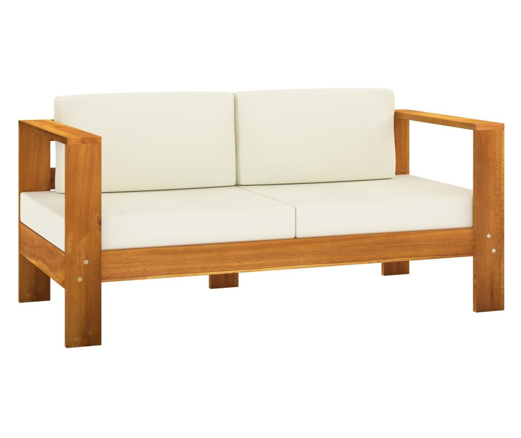 Градински комплект мебели, сметана бяло, 10 части, масивно акациево дърво - 3